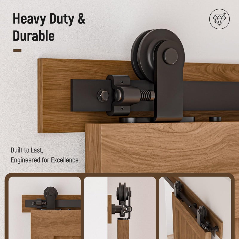 CCJH 4FT Sliding Barn Door Hardware Kit, Heavy Duty, Smoothly and Silently, Easy to Install, Fit 12" Width Double Door Panel, T-Shaped Style Black - Image 5